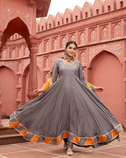 Stone gray Anarkali suit set