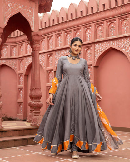 Stone gray Anarkali suit set