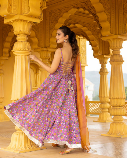 lilac hand block Printed suit Set