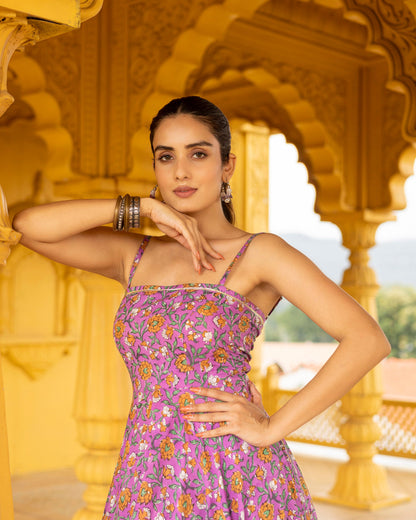 lilac hand block Printed suit Set