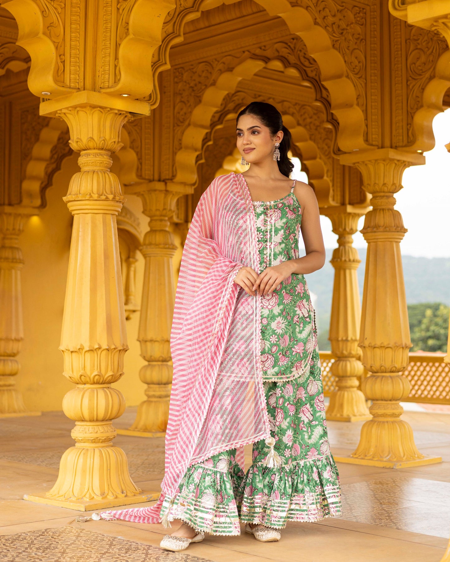 Jade Green Leheriya Sharara Set