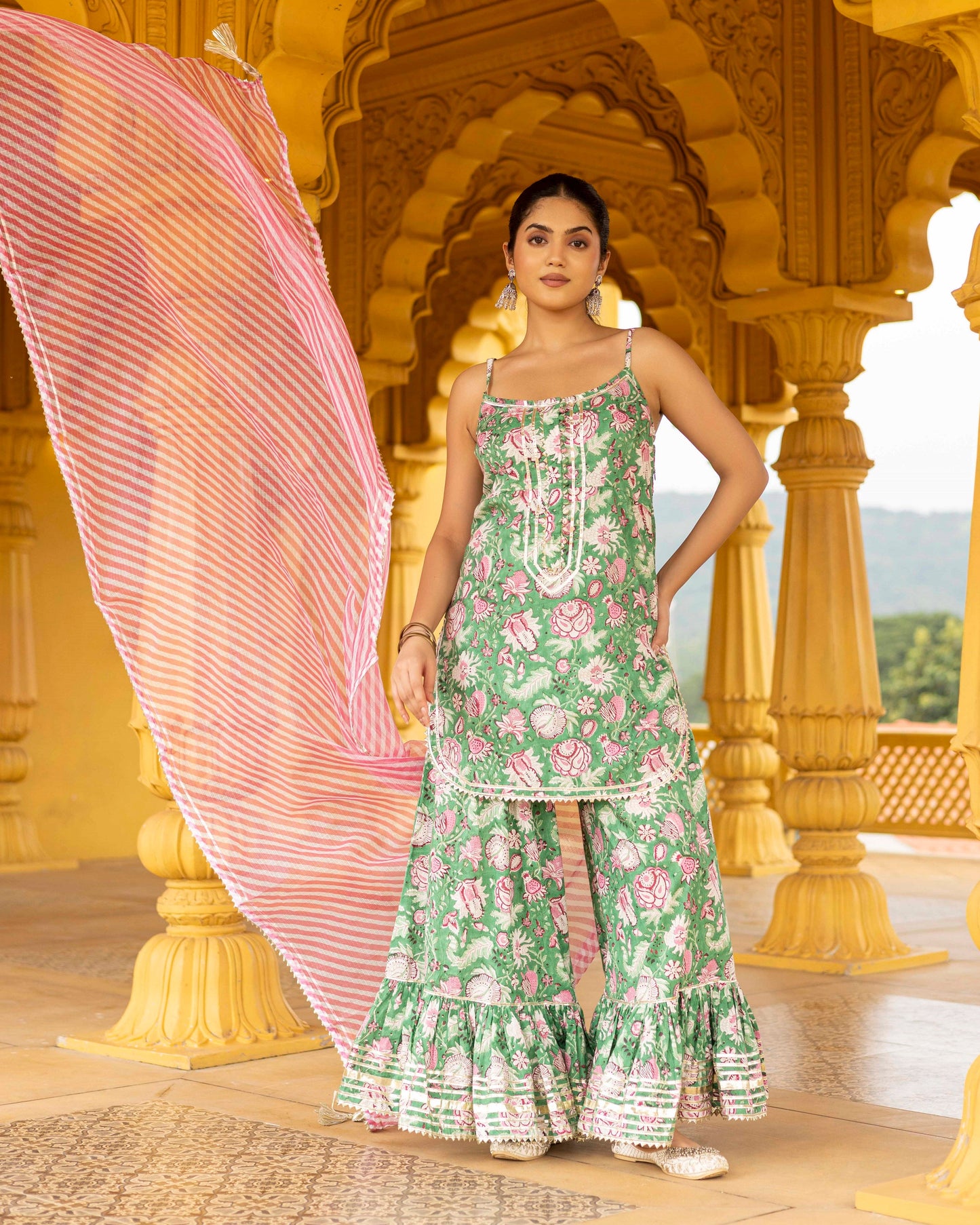 Jade Green Leheriya Sharara Set
