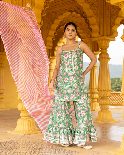Jade Green Leheriya Sharara Set