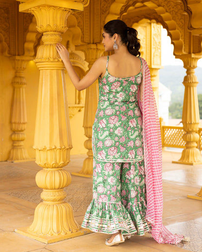 Jade Green Leheriya Sharara Set