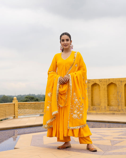 Bold Yellow suit set with gotta patti dupatta