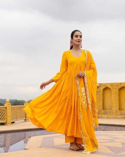 Bold Yellow suit set with gotta patti dupatta