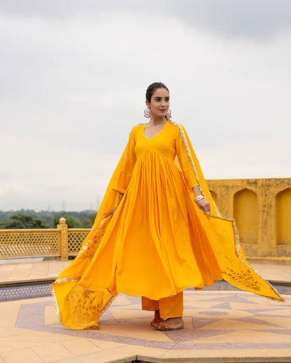 Bold Yellow suit set with gotta patti dupatta