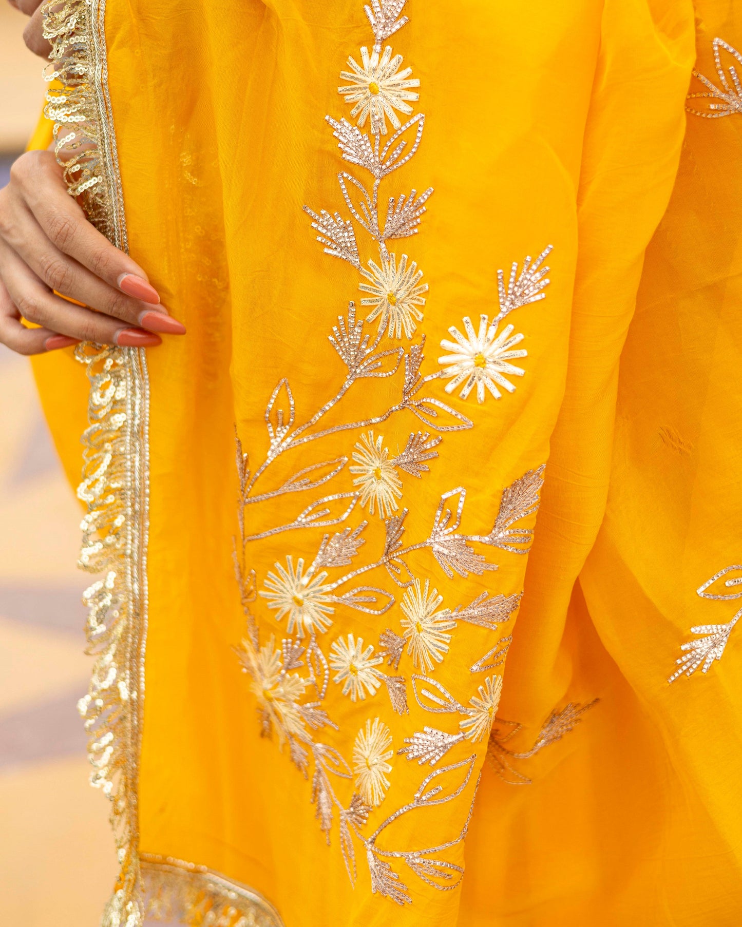 Bold Yellow suit set with gotta patti dupatta