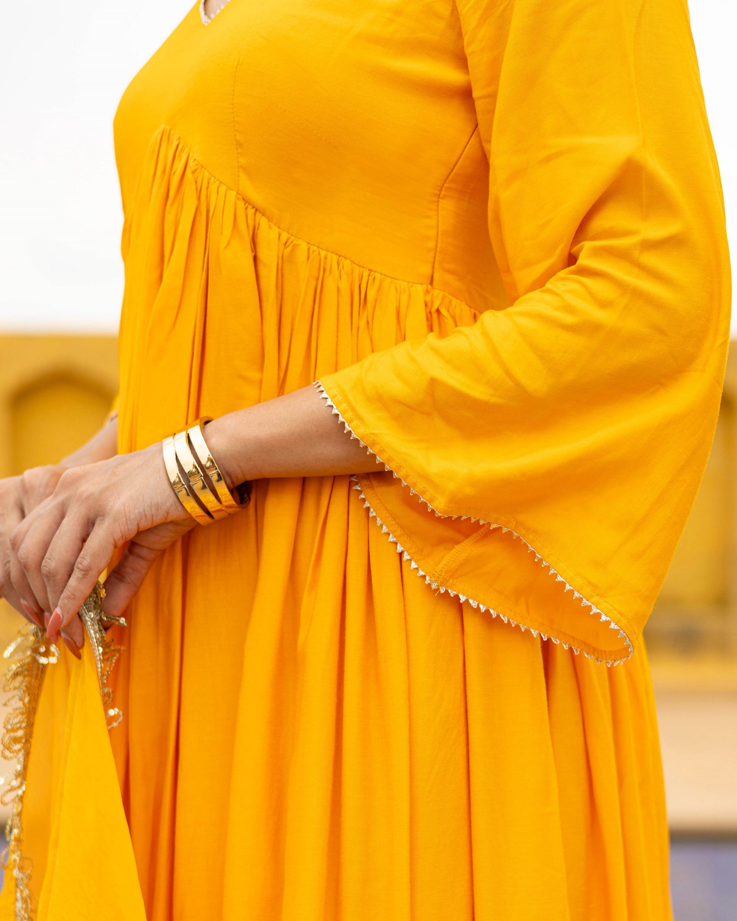 Bold Yellow suit set with gotta patti dupatta