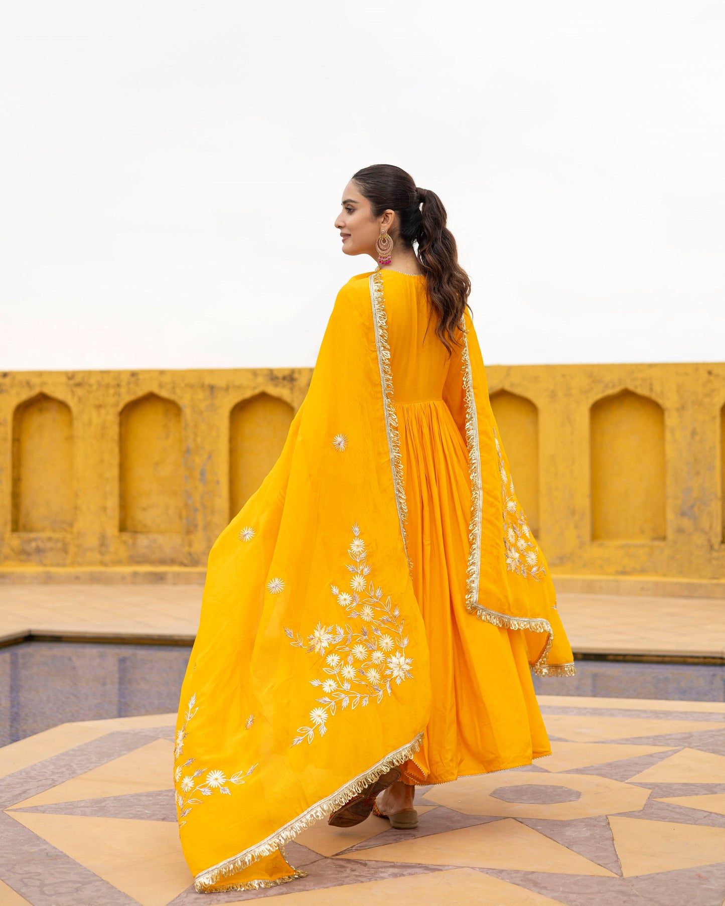 Bold Yellow suit set with gotta patti dupatta