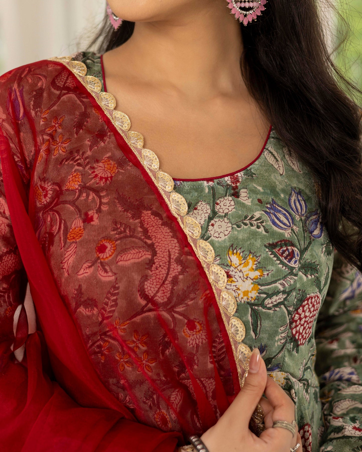 Island Splash Green chanderi suit set