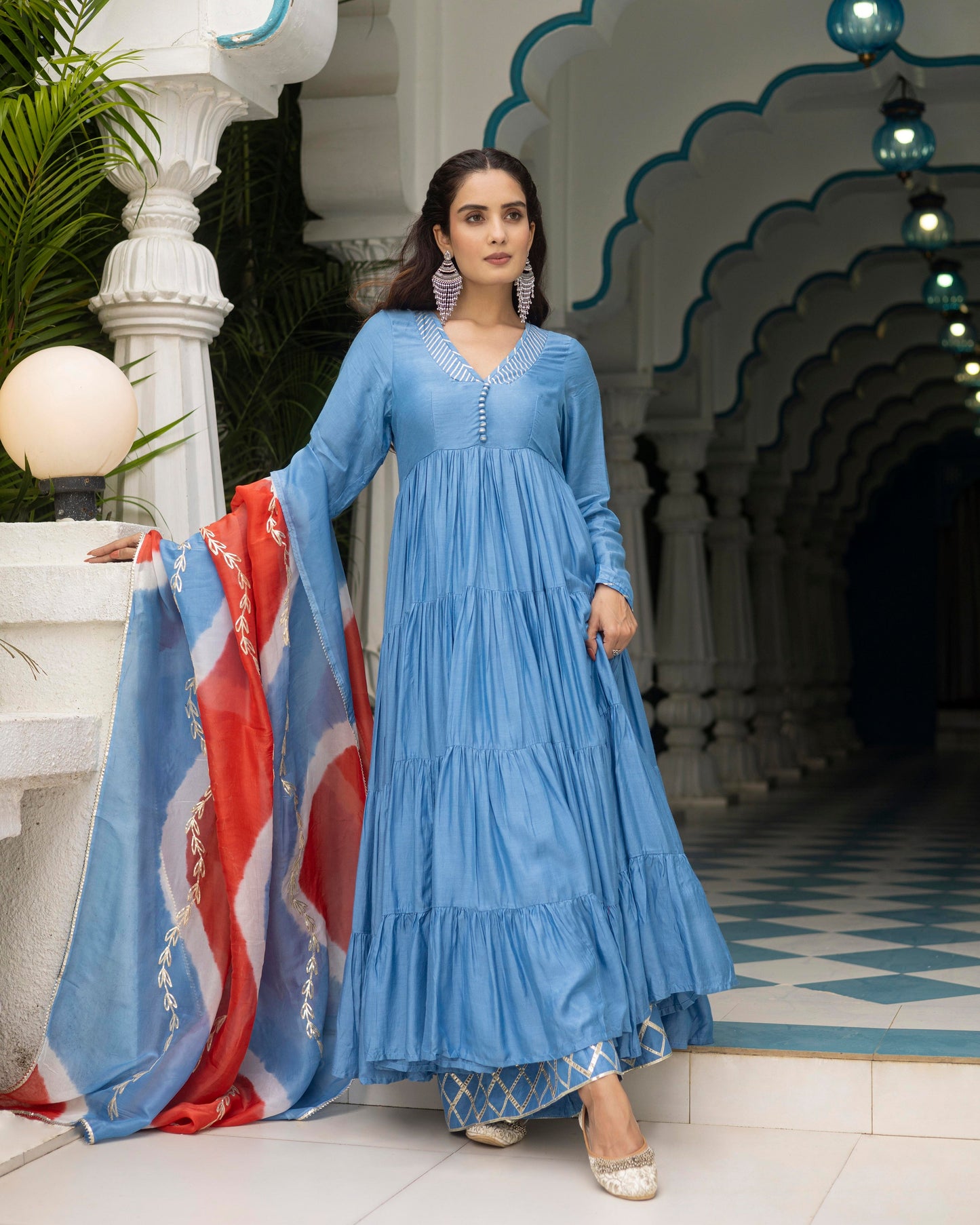 Lake blue Anarkali Suit Set