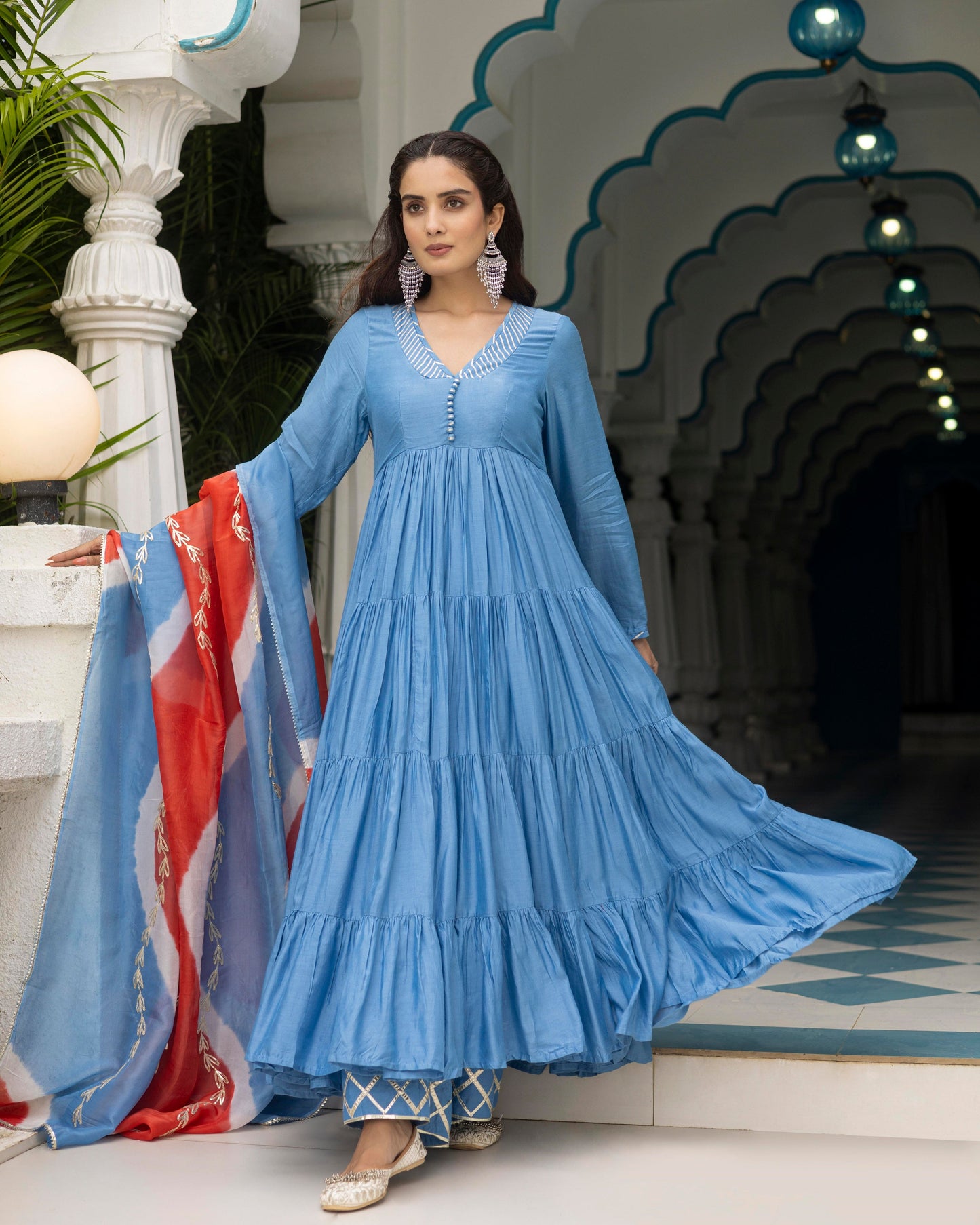 Lake blue Anarkali Suit Set