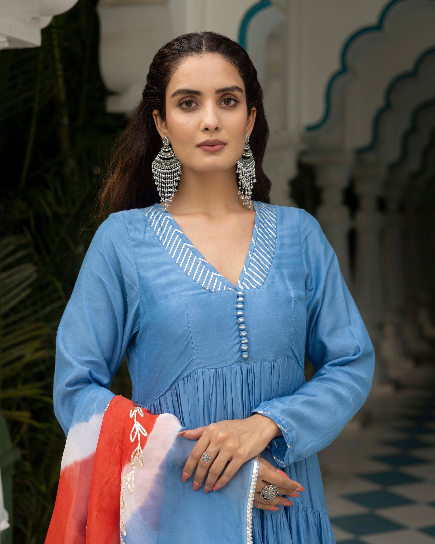 Lake blue Anarkali Suit Set