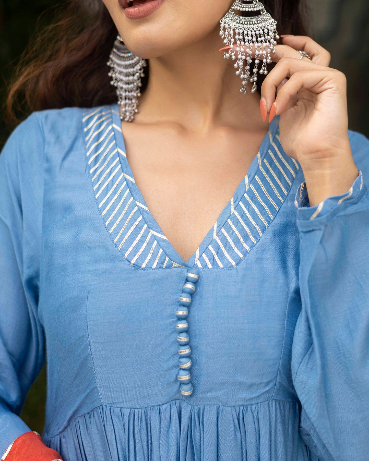 Lake blue Anarkali Suit Set