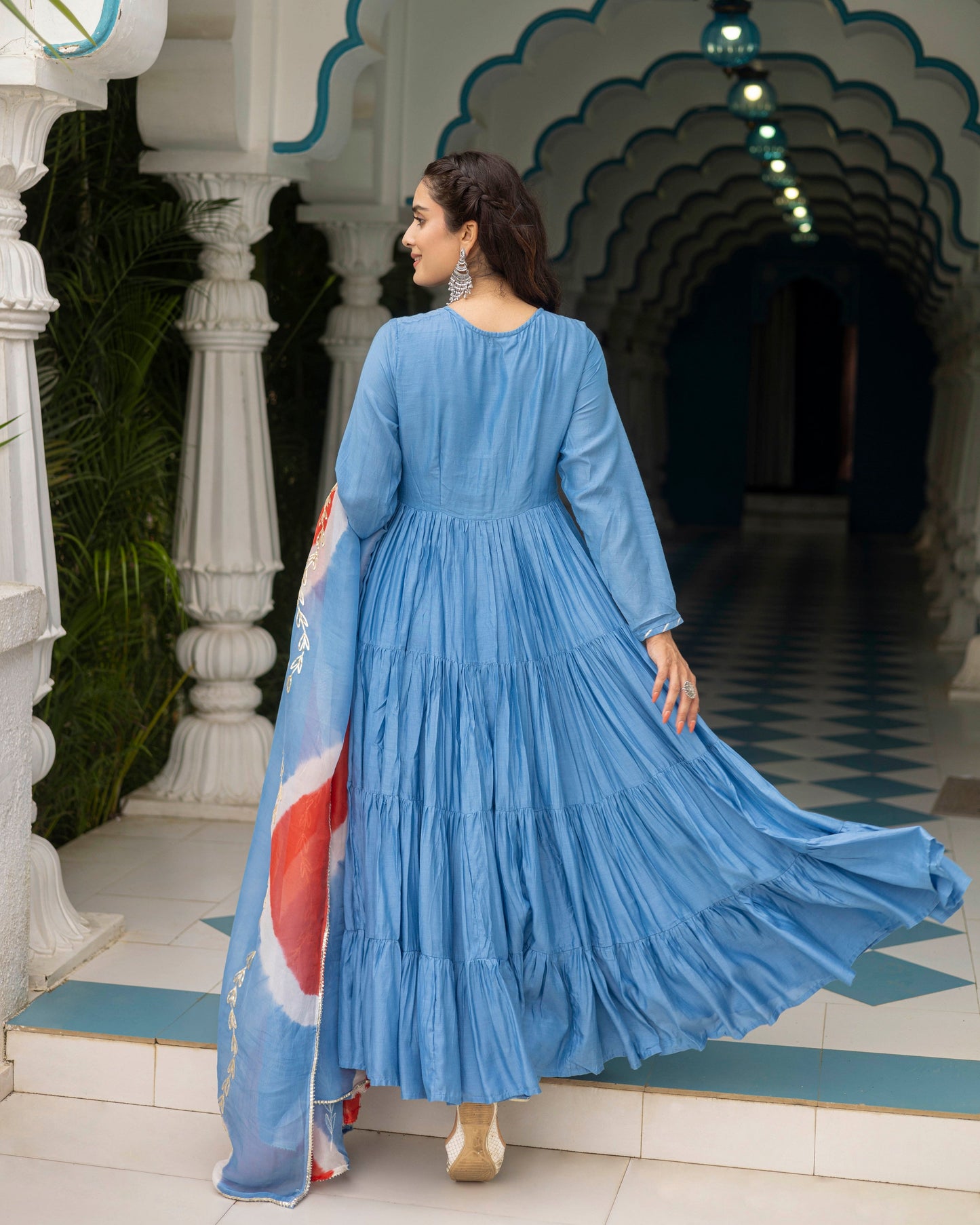 Lake blue Anarkali Suit Set