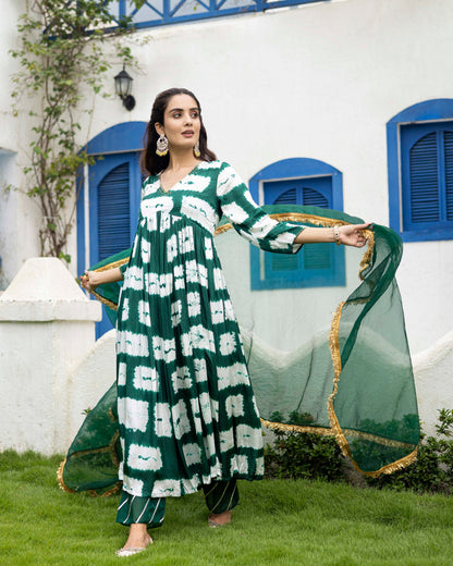 Dark Green Shibori Suit Set