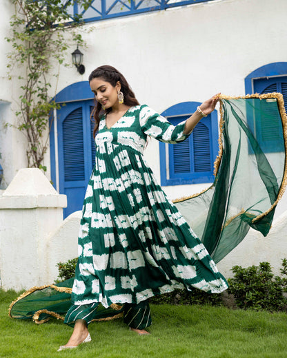 Dark Green Shibori Suit Set