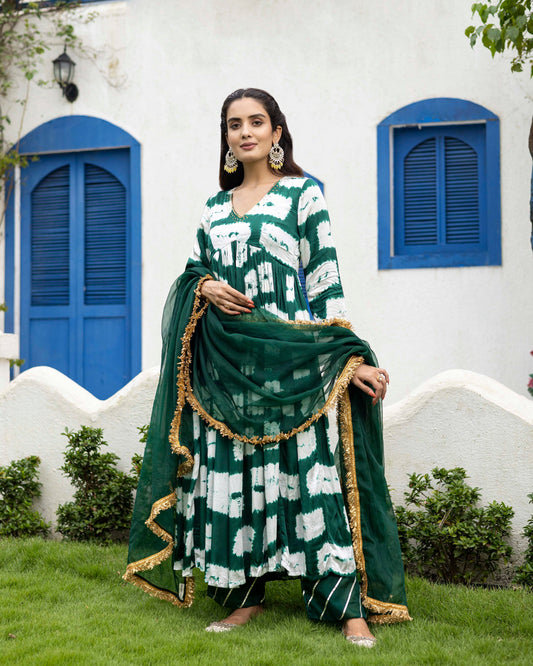 Dark Green Shibori Suit Set