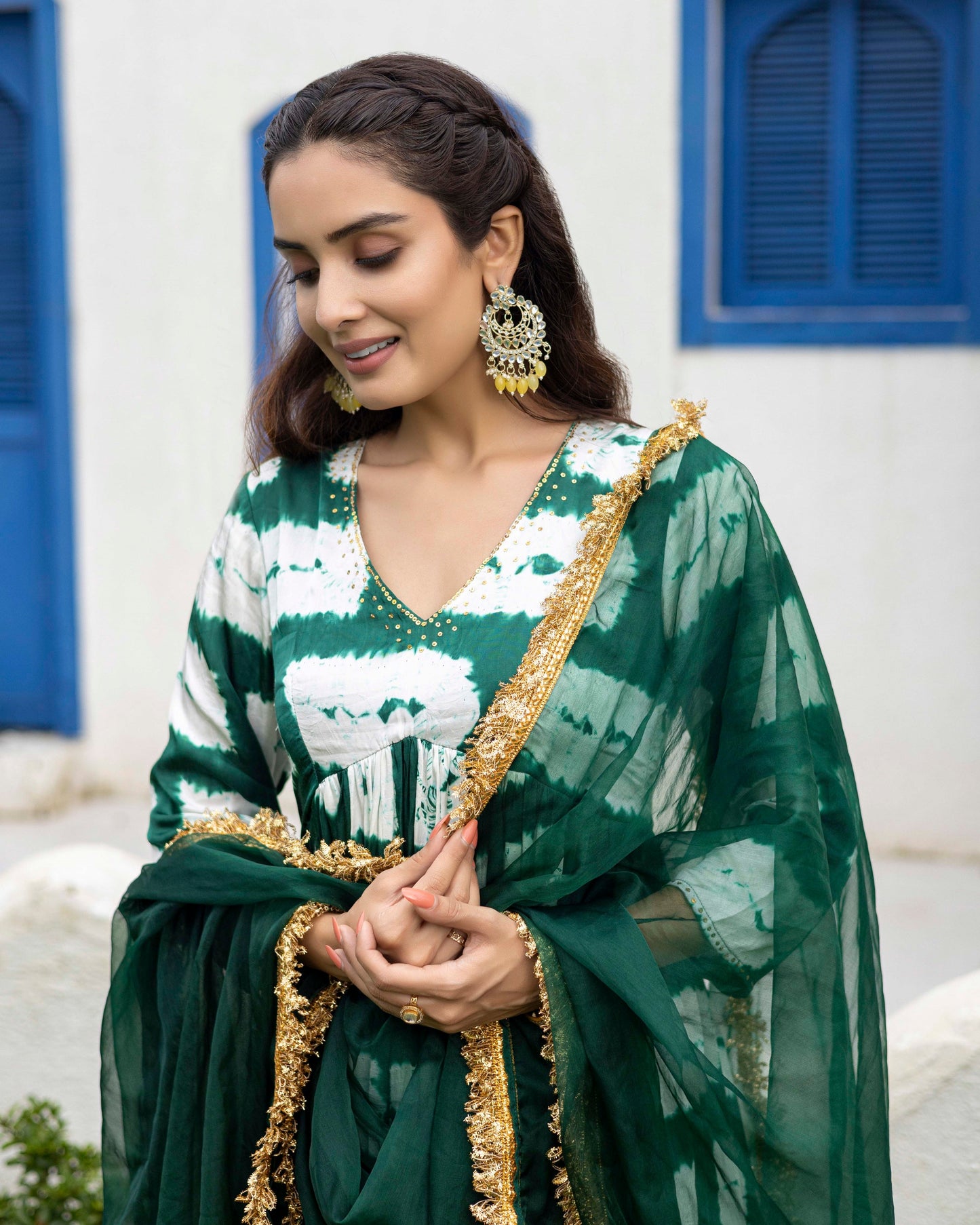 Dark Green Shibori Suit Set