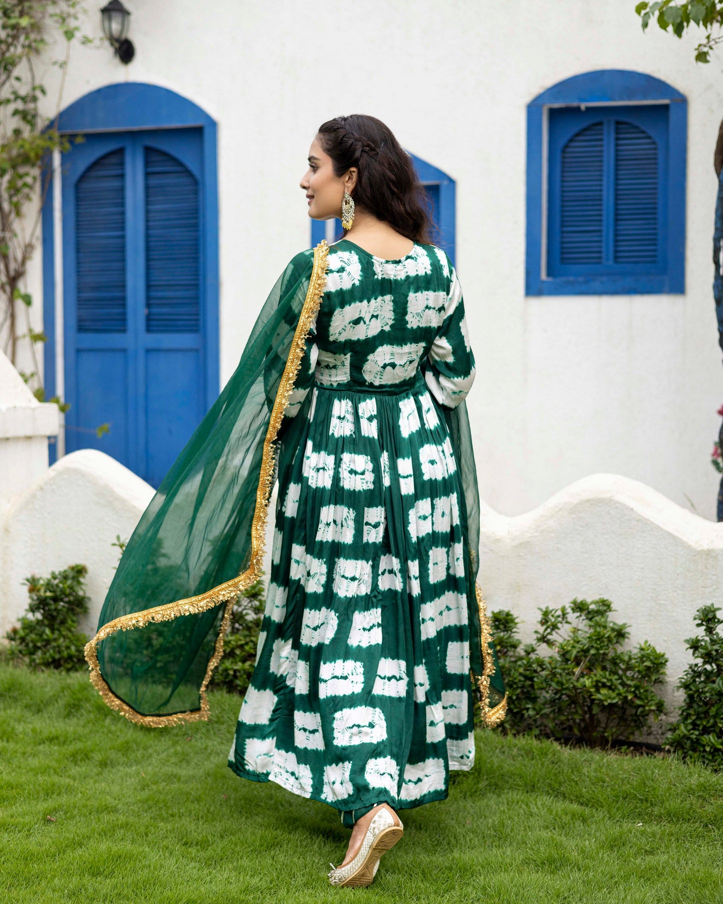 Dark Green Shibori Suit Set