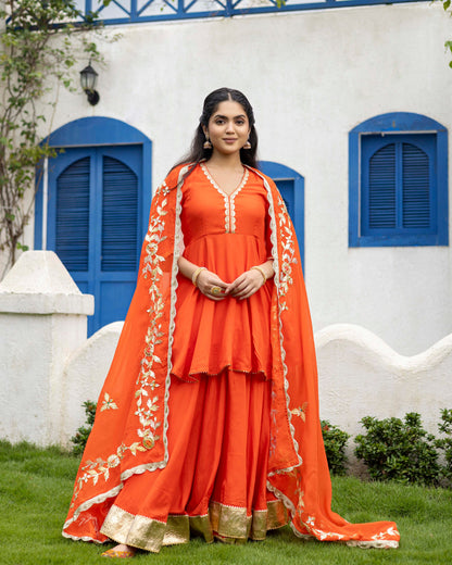 Aerospace Orange Sharara with gotta Patti Dupatta & Kurta set