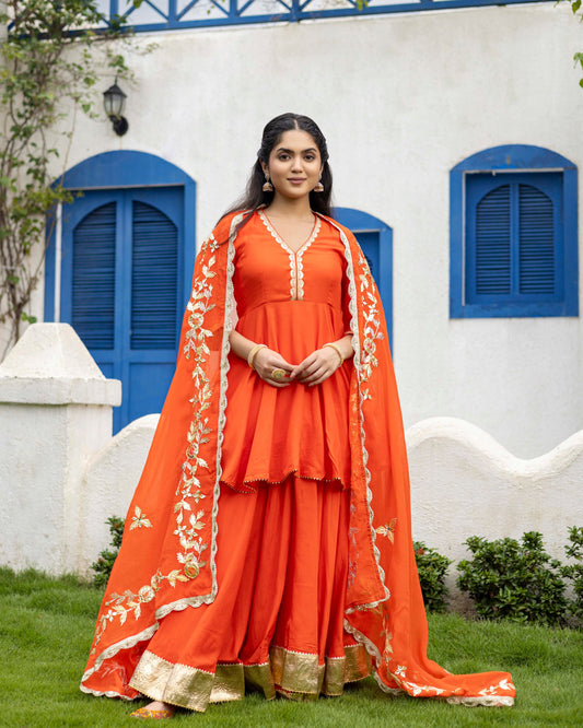 Aerospace Orange Sharara with gotta Patti Dupatta & Kurta set