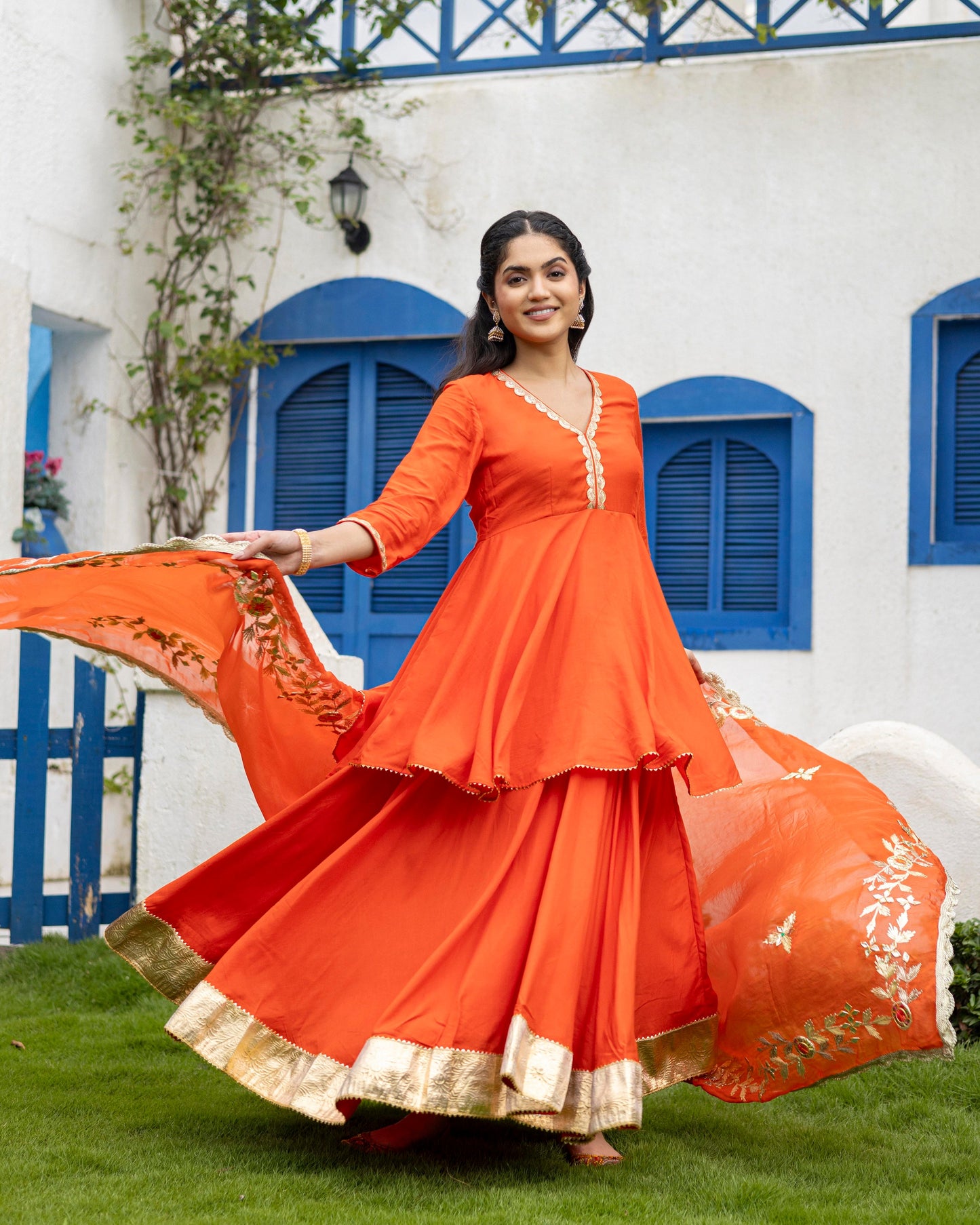 Aerospace Orange Sharara with gotta Patti Dupatta & Kurta set