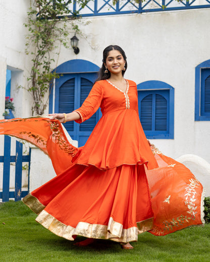 Aerospace Orange Sharara with gotta Patti Dupatta & Kurta set
