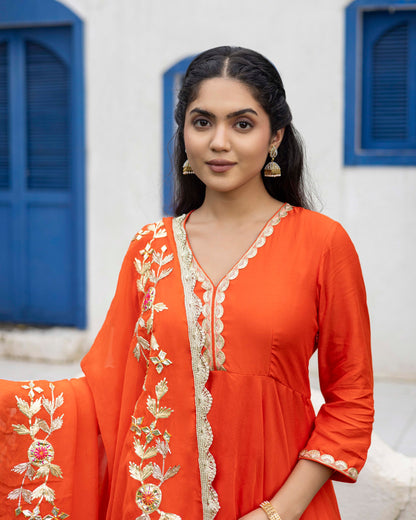 Aerospace Orange Sharara with gotta Patti Dupatta & Kurta set