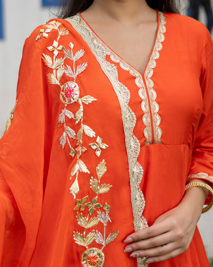 Aerospace Orange Sharara with gotta Patti Dupatta & Kurta set