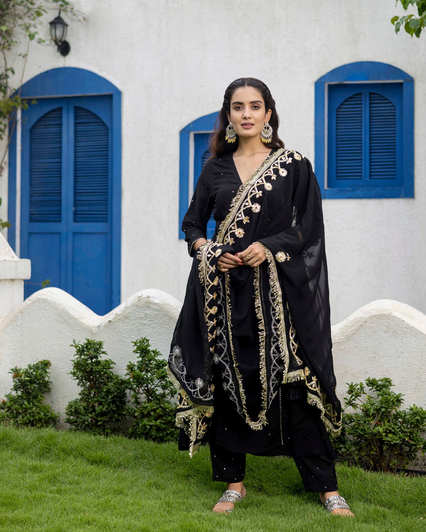 Black angrakha straight suit set