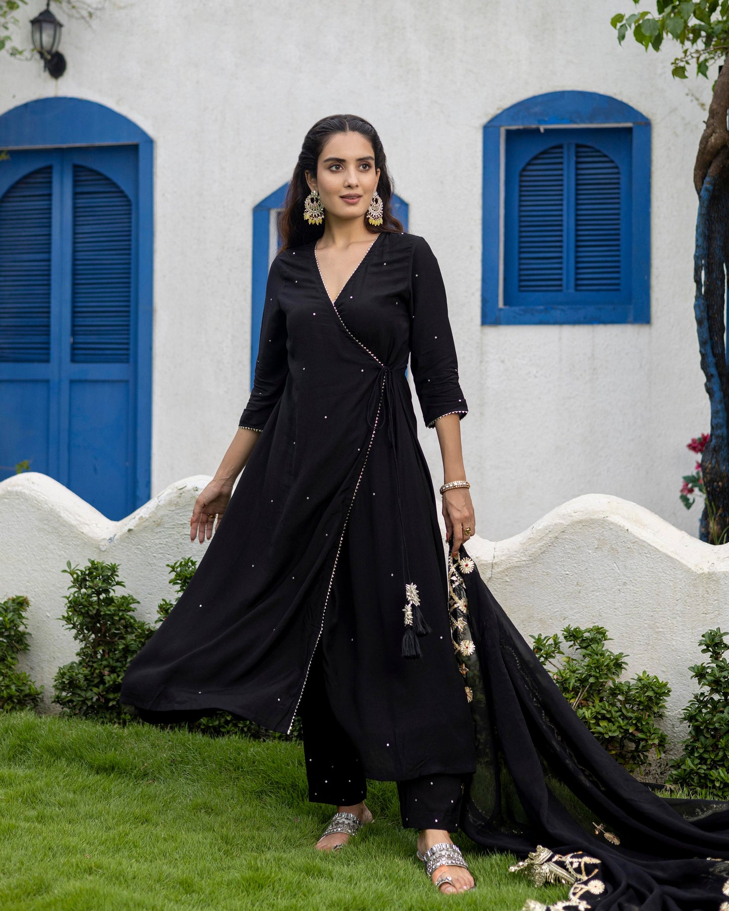 Black angrakha straight suit set