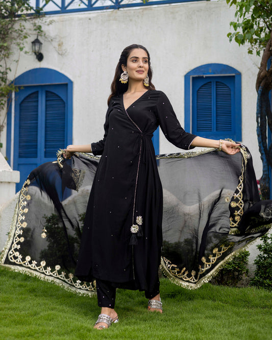 Black angrakha straight suit set