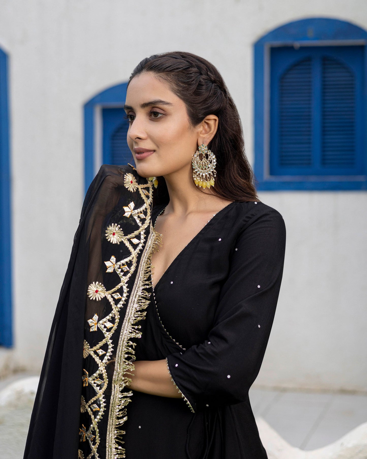 Black angrakha straight suit set