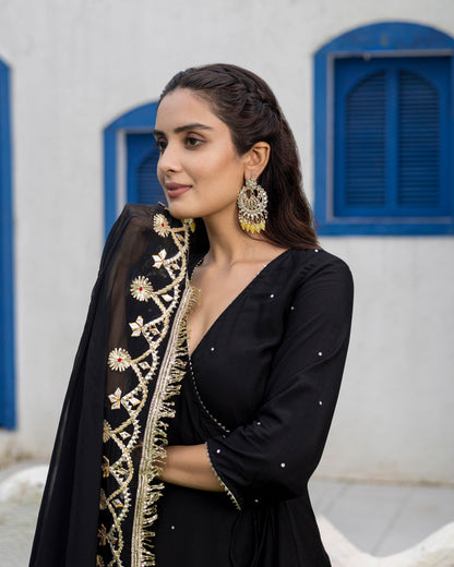 Black angrakha straight suit set