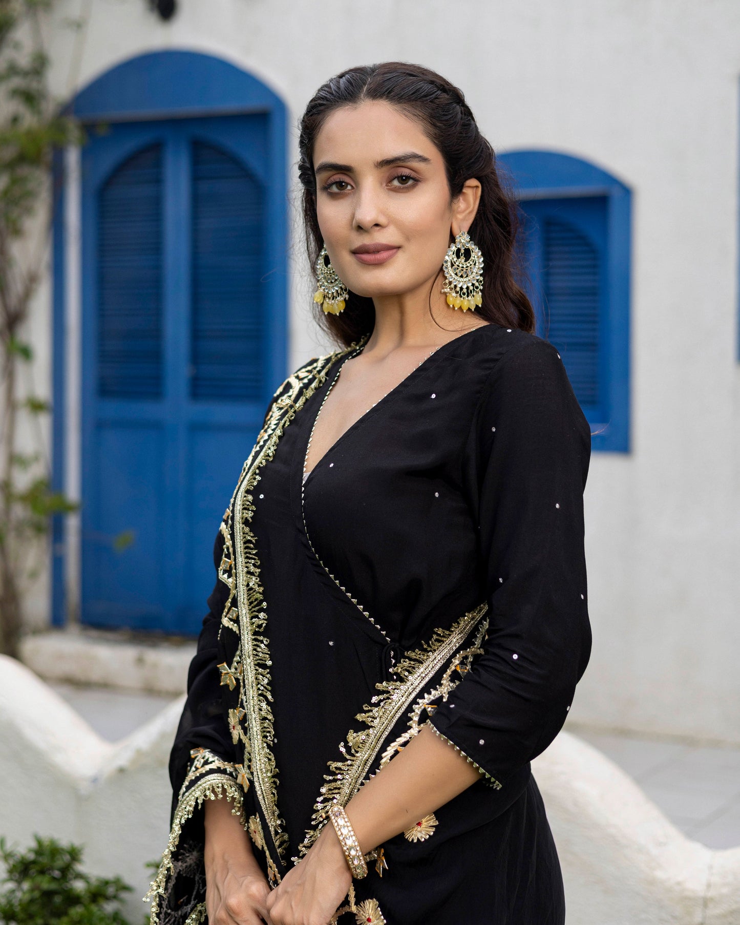 Black angrakha straight suit set