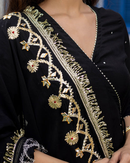 Black angrakha straight suit set