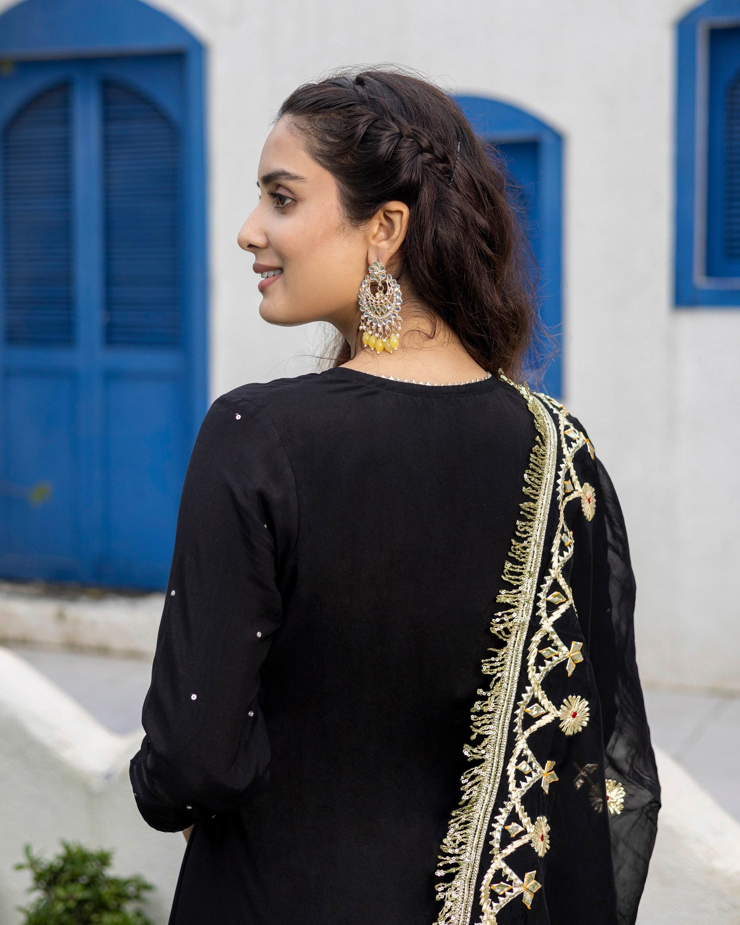 Black angrakha straight suit set