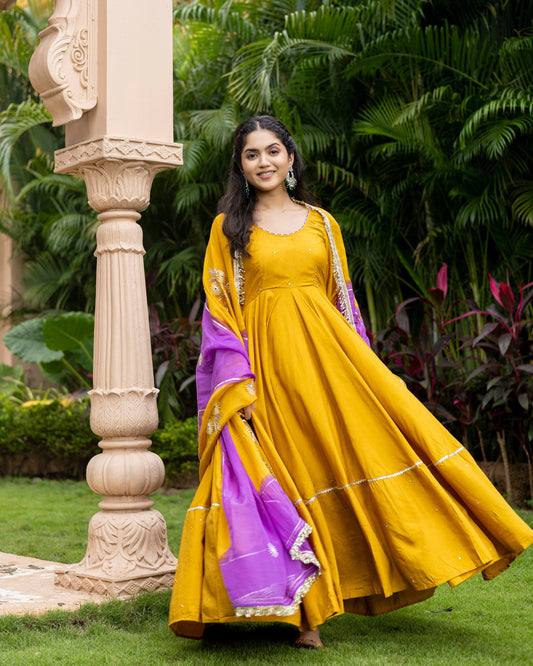 Mustard Anarkali Suit Set