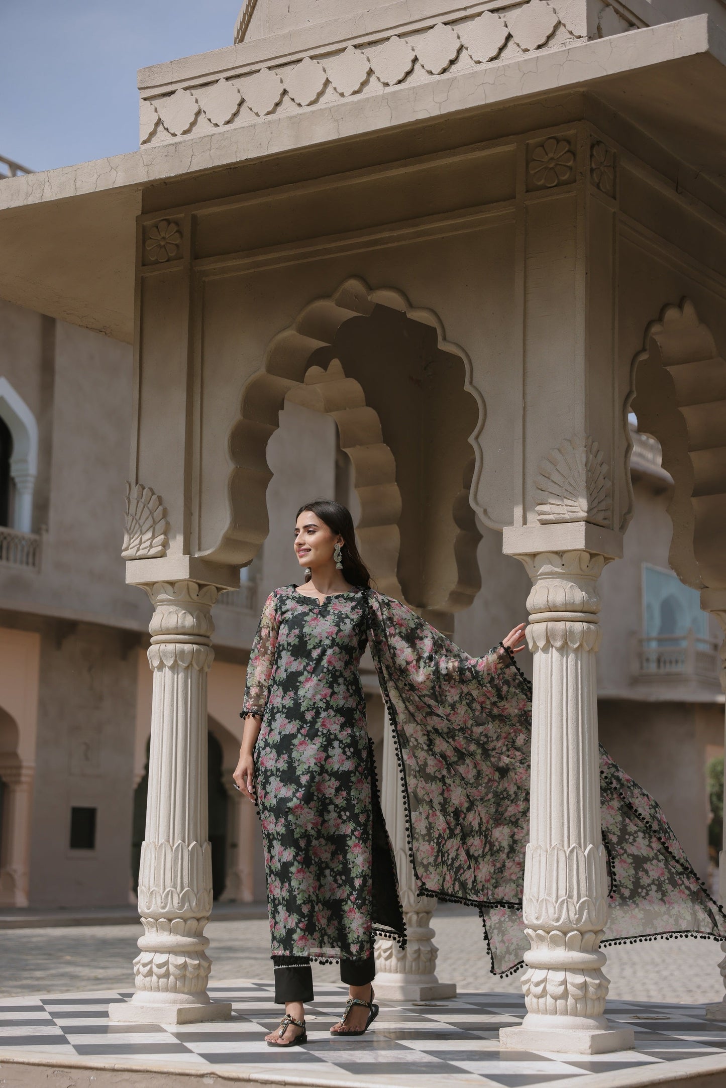 Floral Black Organza Suit Set