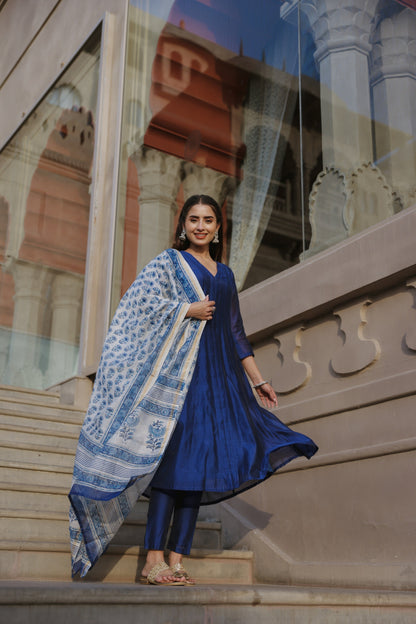 Royal Blue Chanderi Suit Set