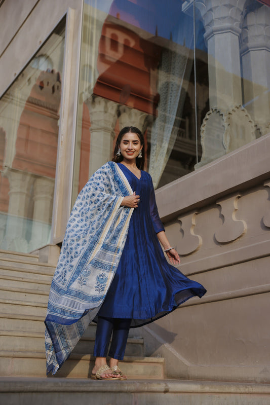 Royal Blue Chanderi Suit Set