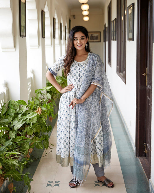 White Gray Guljar Suit Set