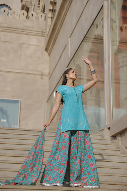 Cloud Blue Handblock Suit Set