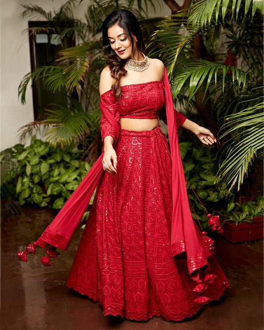 Maroon Sequence Lehenga Set