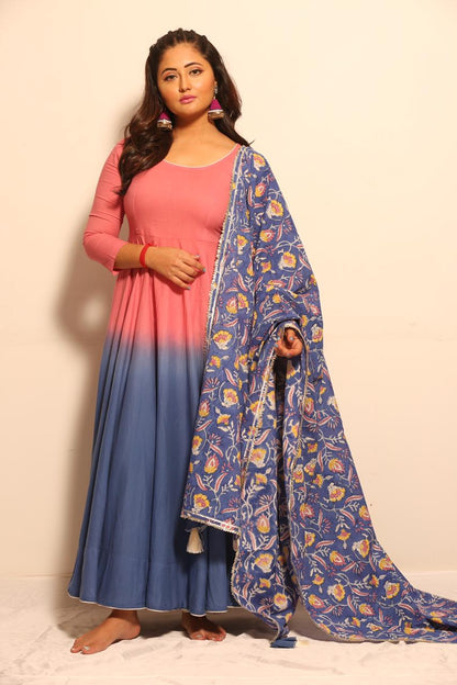 Blue Pink Shaded Kurta Set