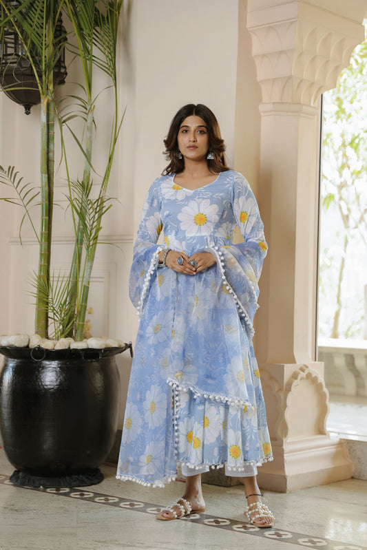 Sky Blue Floral Suit Set