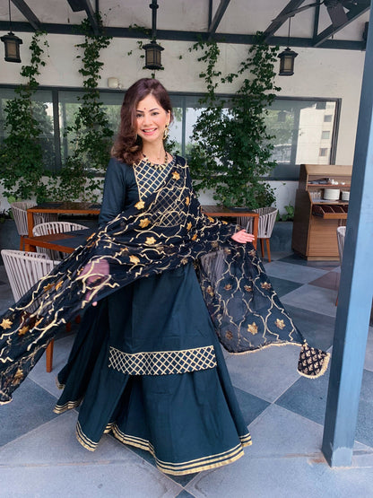 Black Gotta Patti jail dupatta with Sharara