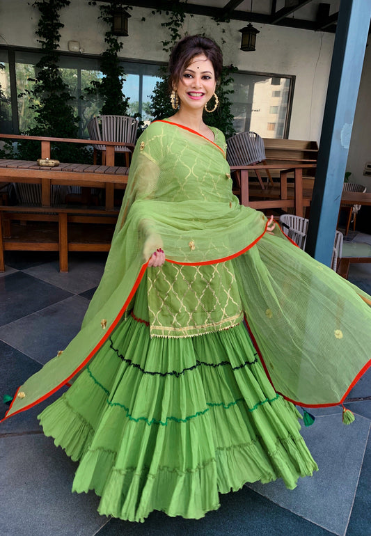 Green Sharara with Gotta Patti Kurta & Kota Doria Dupatta
